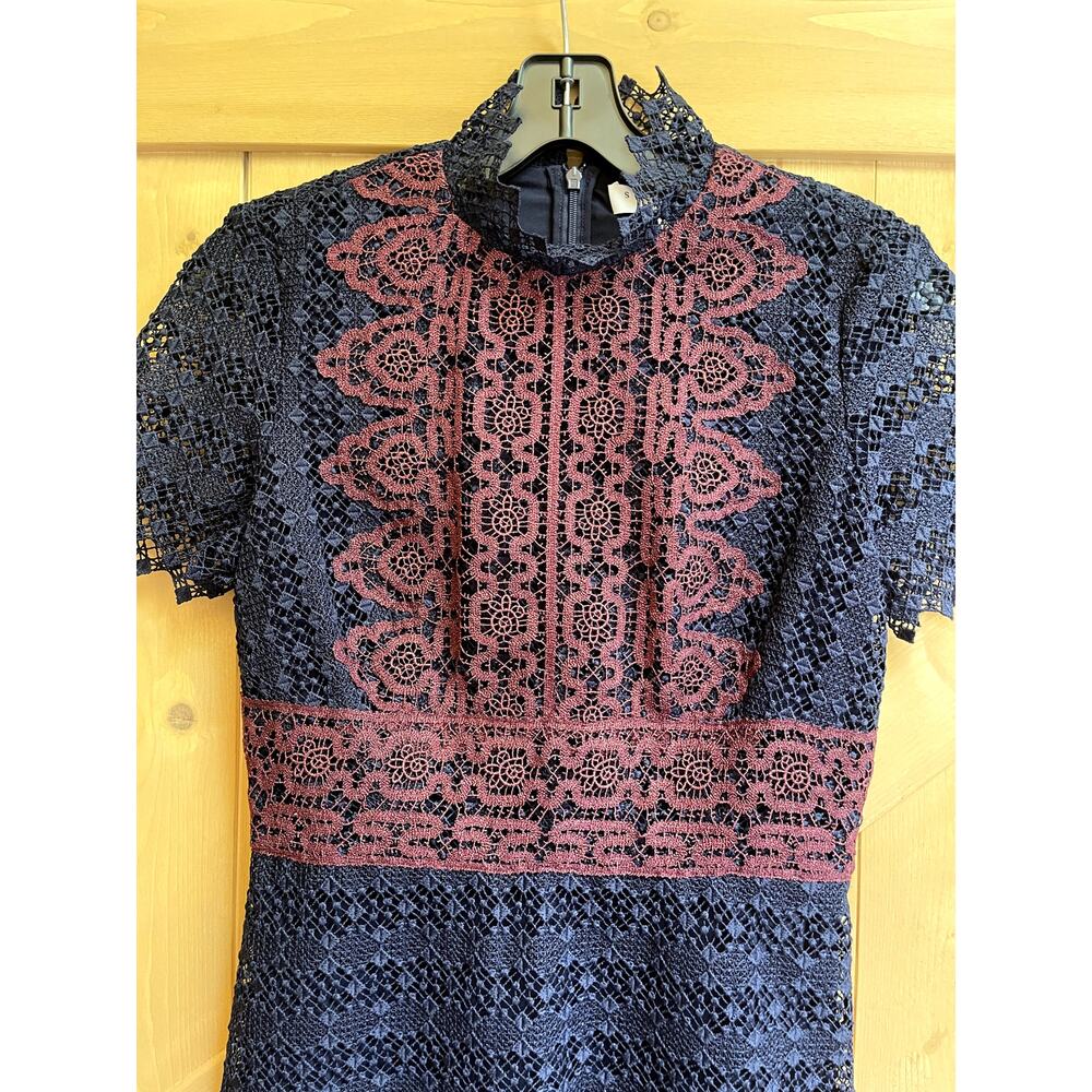 Sandro Paris Danny Lace Mini Dress Blue Red Size 1 - Picture 5 of 10